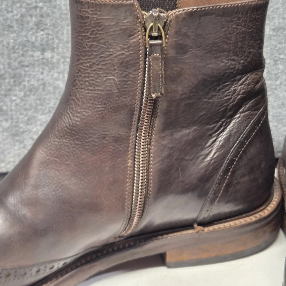 J&M Johnston & Murphy 1850 Collection Italy Brown Brogue Chelsea Side Zip Rare